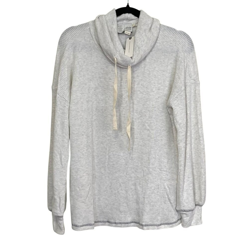 Anthropologie Ribbed Space Dye Gray Cowl Neck Athleisure Top Small NEW
